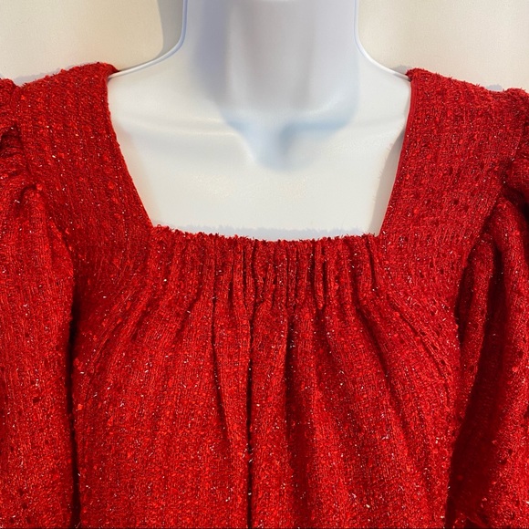 Sister Jane Carina Tweed Puff Sleeve Babydoll Mini Dress in Red size M NWT - Picture 4 of 16